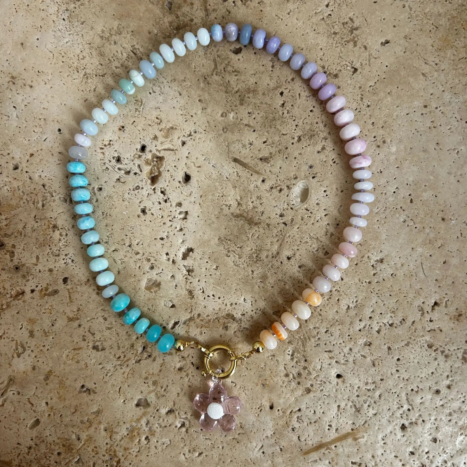 100% Handmade Acrylic Rainbow Flower Colorful Beaded Necklace Summer Beach Jewelry Gift 250707