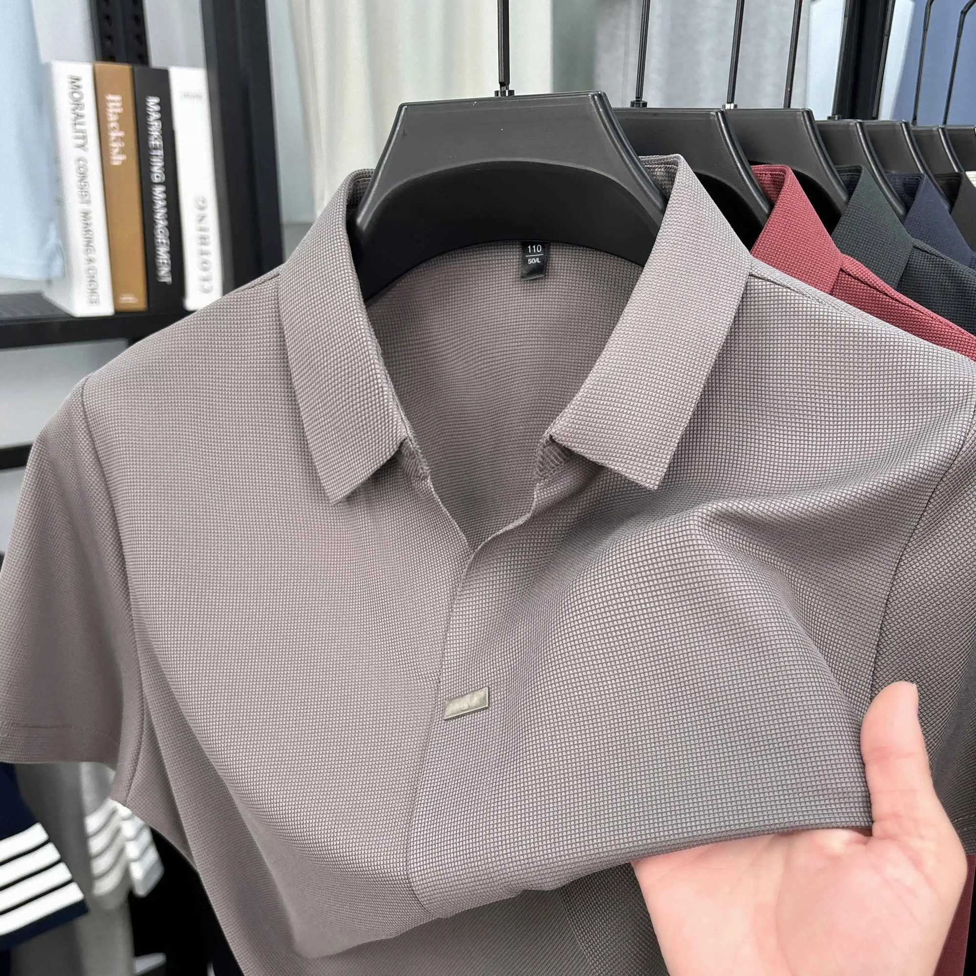 Summer New Solid Color Short-Sleeved Polo Shirt Mens High-End Casual Lapel Half-Sleeved T-Shirt Bottoming Shirt Y250707 Y250707