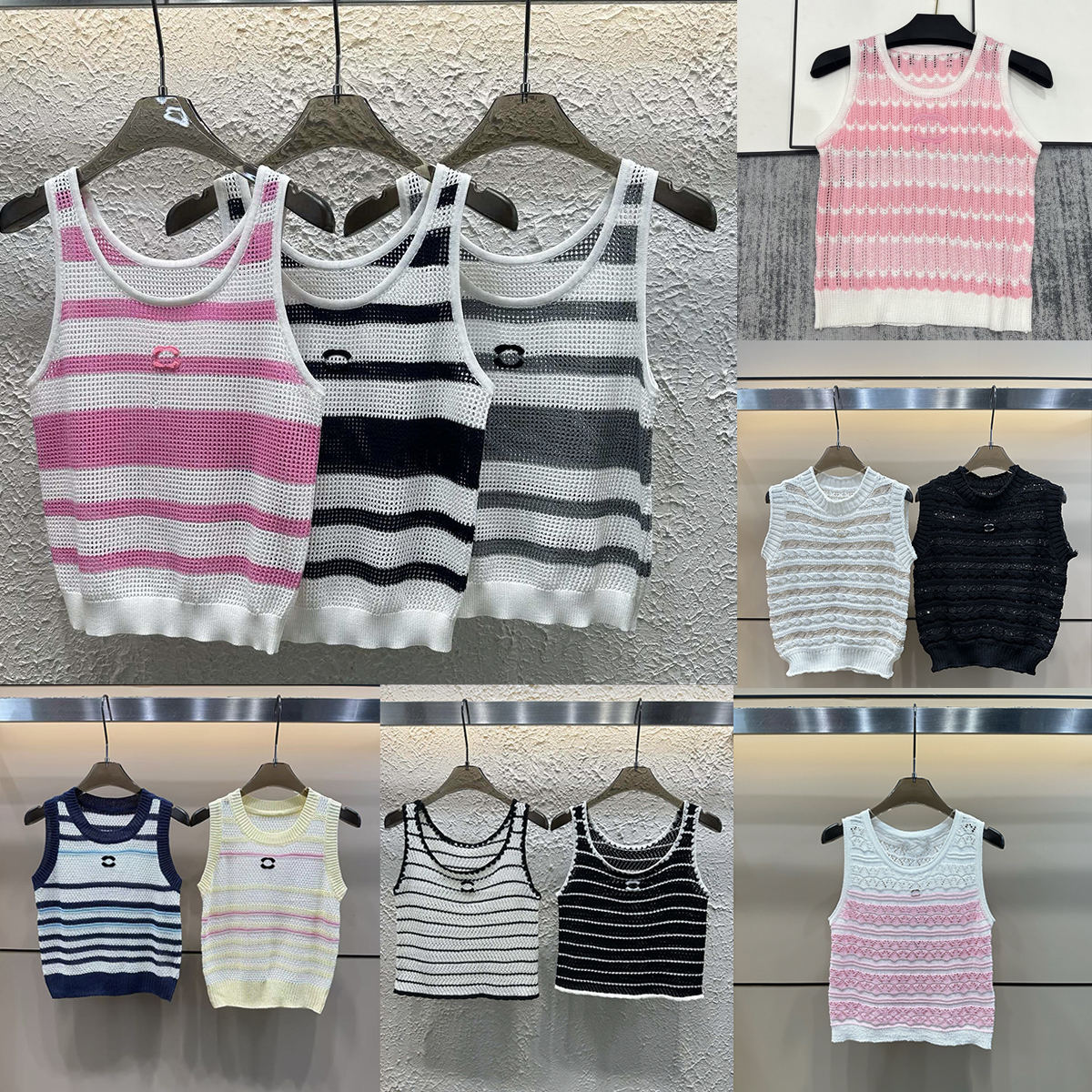 New arrivals in women's fashion, designer embroidered retro style knitted vest short sleeve T-shirt top