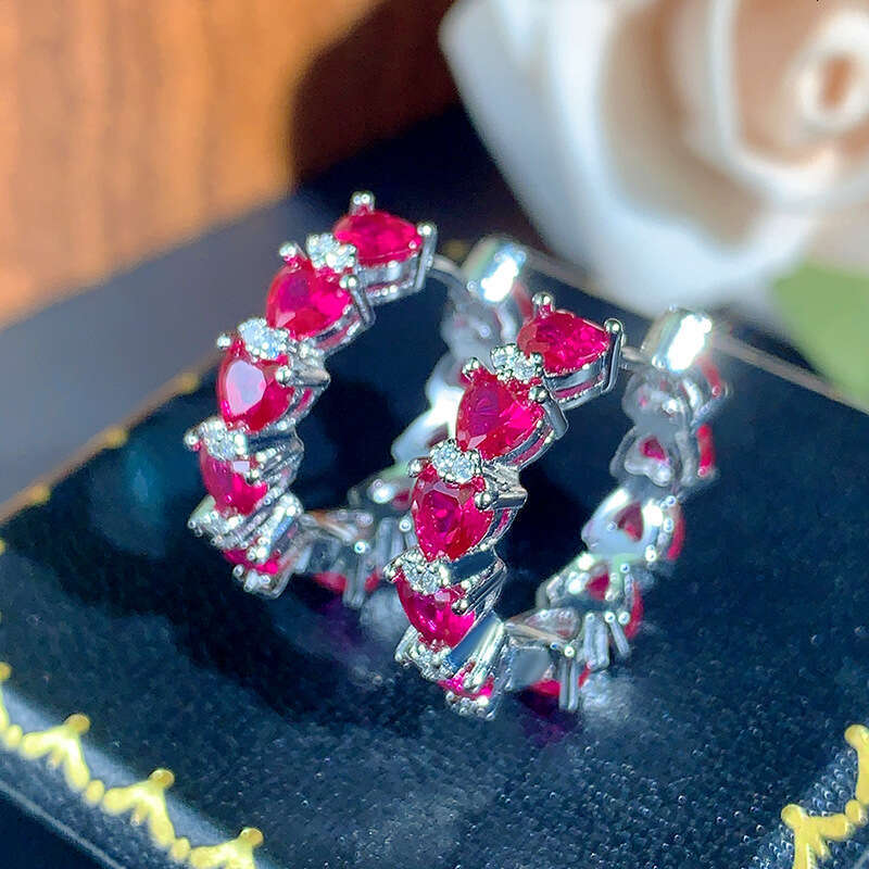 Autumn Winter New Fashion Colorful Full Dia Stud Earrings Niche High-End Red Zircon Palace Style Women's B28