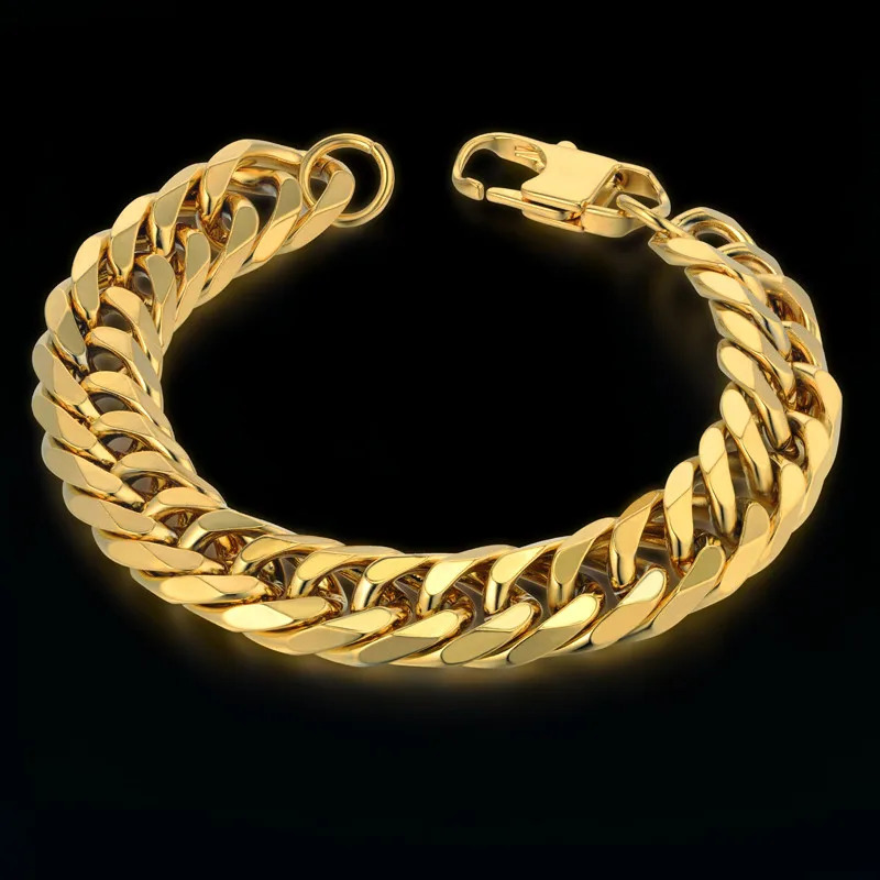 Cuban Link Bracelet For Men Jewelry Punk Gold Color Heavy Big Chain Stainless Steel Pulseras 250707