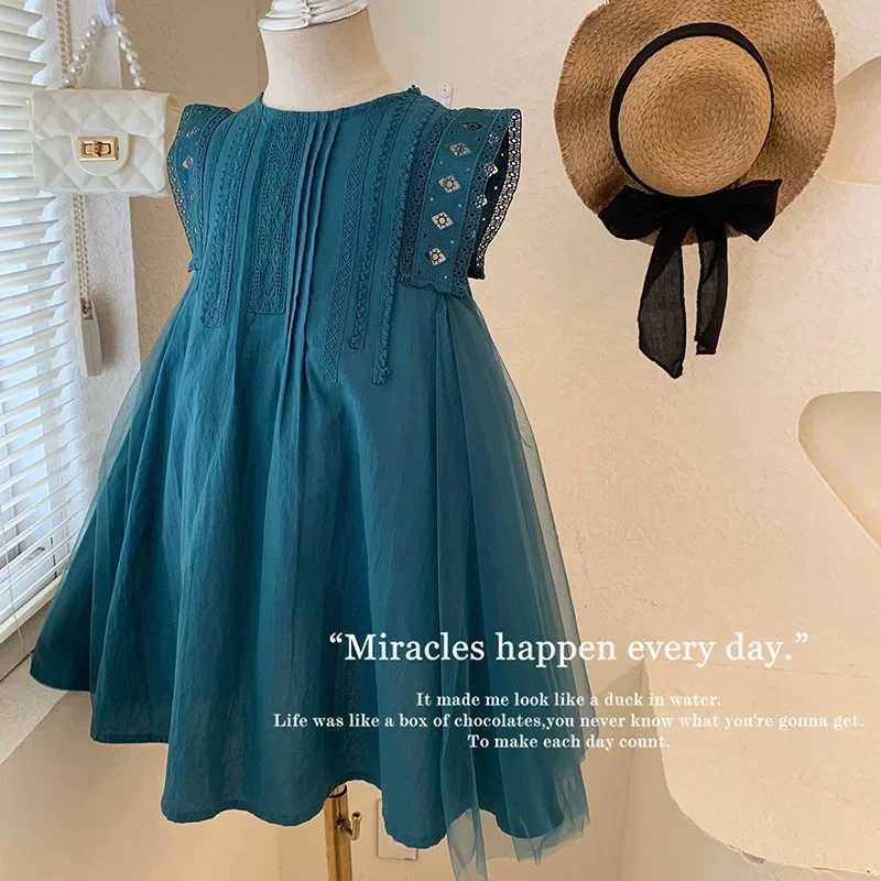 2025 New Summer Princess Girls Dress Sleeveless Lace Mesh Dress For 2-8 Years Old Kids Children Birthday Present Clothes R250707