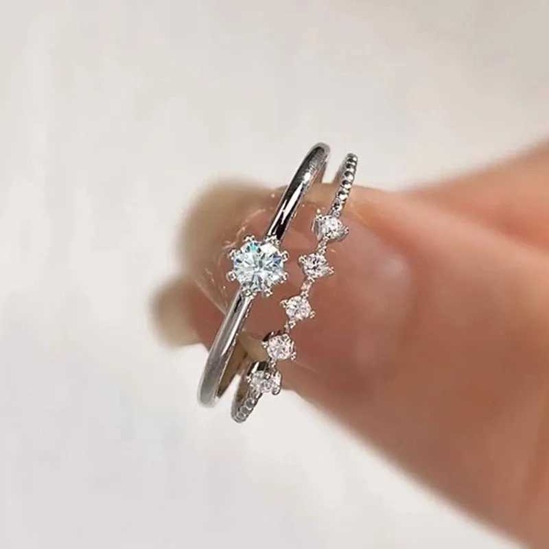 925 Sterling Silver Round CZ 2Pcs Ring Set for Women Wedding Party Exquisite Female Rings Luxury Trendy Jewelry Gifts XJ250707