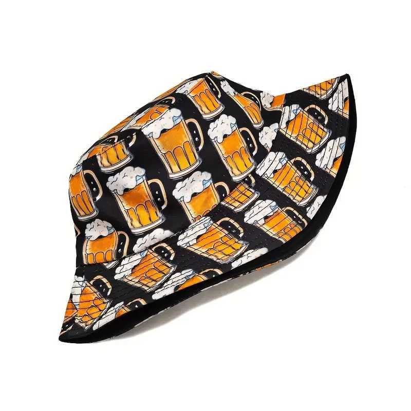 Bocca Cartoon Beer Bucket Hat Funny Printing Pattern Fisherman Hats Double Sides Panama Hat For Men Women Outdoor Sun Summer New Y250707