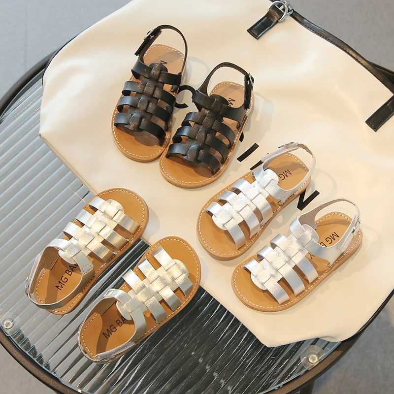 Baby Children Sandals Classic Pu Leather Plain Design Unisex Kids Sliders Hollow-out Hook-loop Non-slip Leisure Boys Girls Shoes R250707