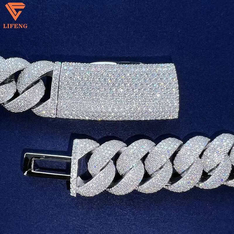 Lifeng Custom 20mm 5-Row VVS Moissanite Cuban Chain Necklace for Men 925 Silver Mami Cuban Link Passes Diamond Tester