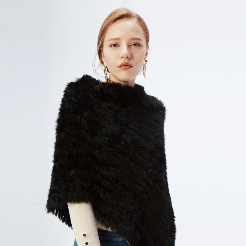 ETHEL ANDERSON Fur Knitted Rabbit Fur Poncho Vest Fashion Wrap Coat Vtg Shawl Lady Natural Fur Wedding Party Wholesale 250703
