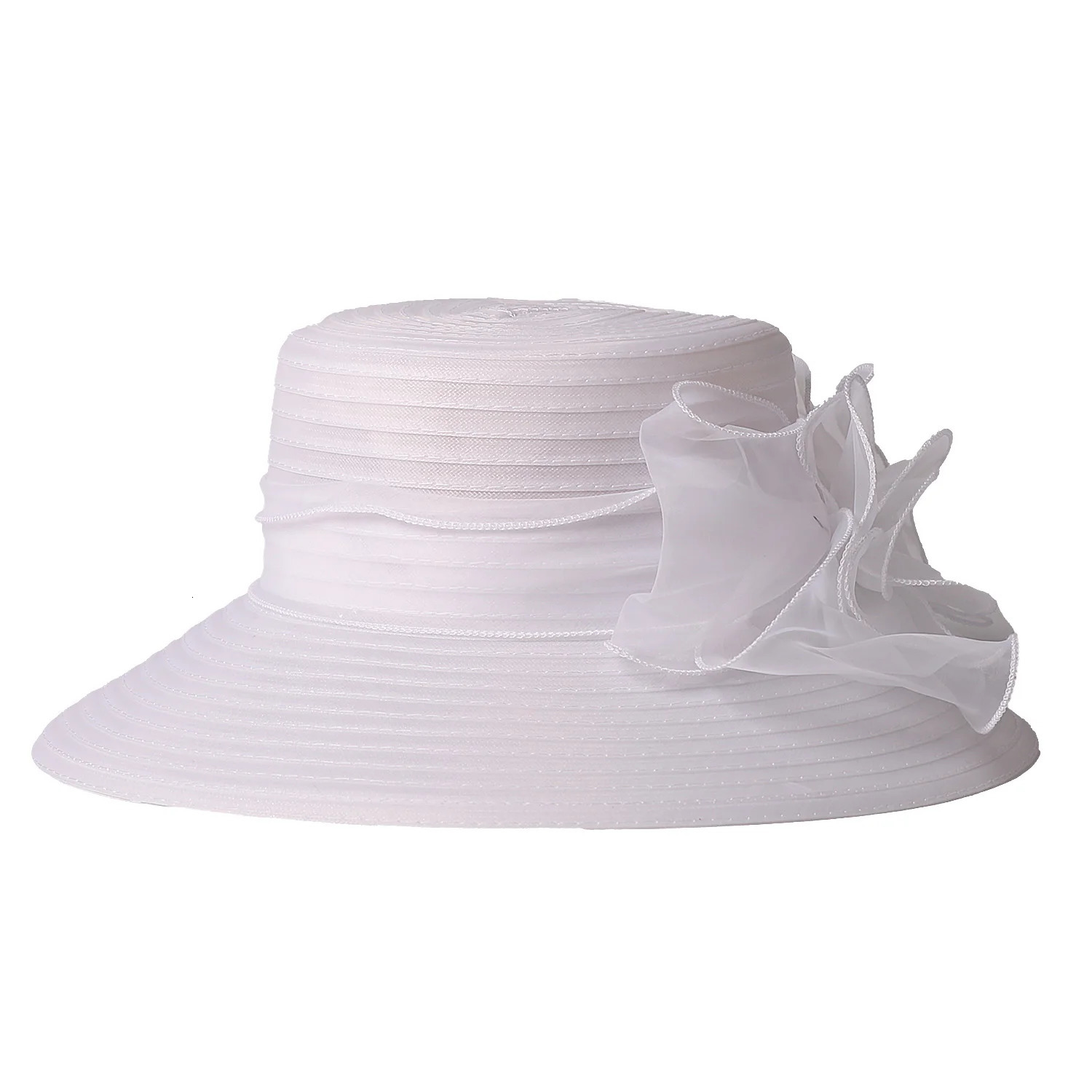 FS Summer Wide Brim Church Hats Red White Flower Fascinators Hat For Women Elegant Outdoor Sunshade Wedding Cap Sombrero 250707