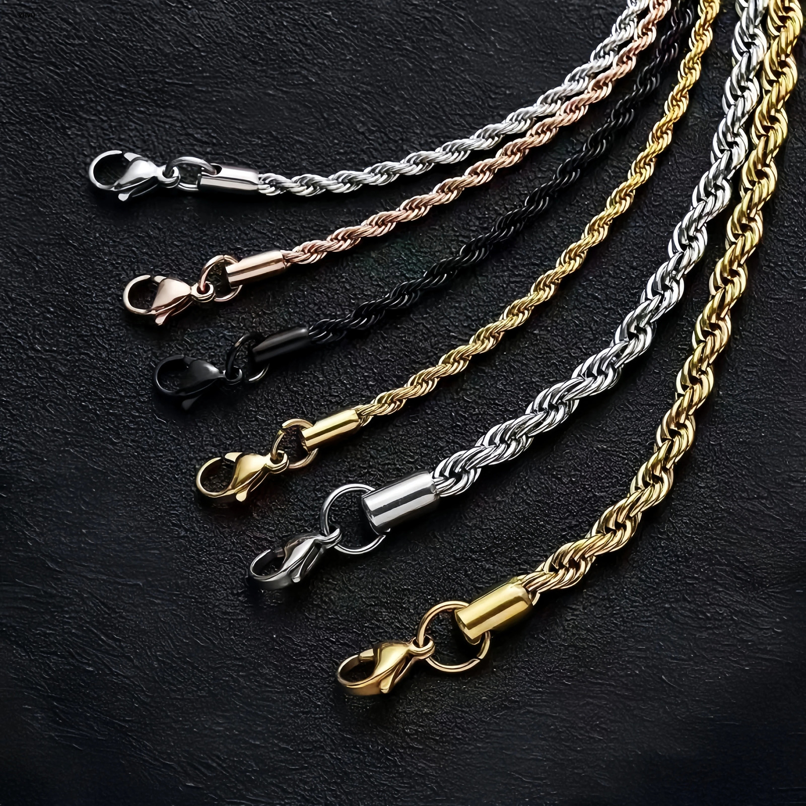 Yhvu Men Ropes Long Necklace Stainless Steel Minimalist Twist Rope Chain Available in Gold Color Silver 2 TO 5mm 250704