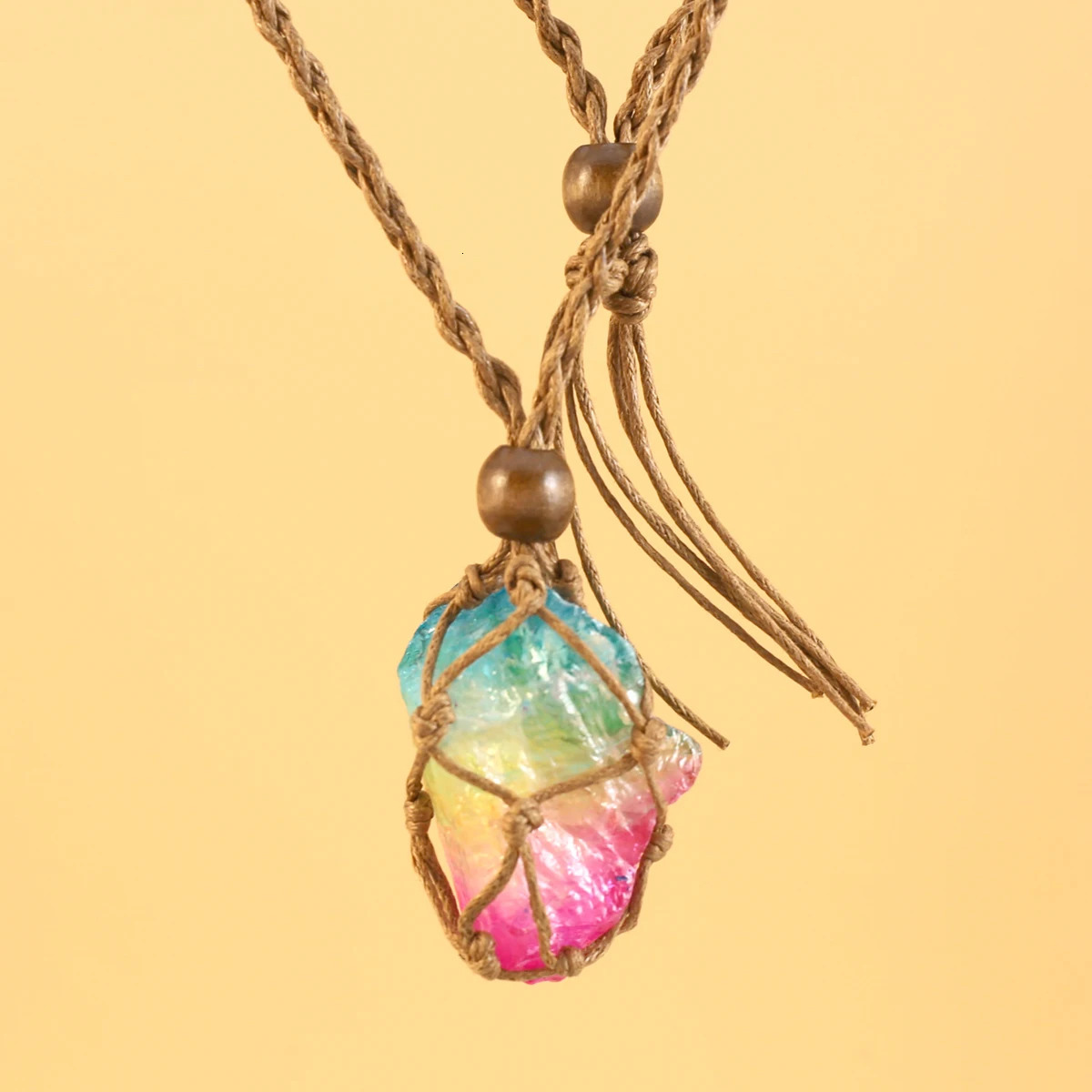 Natural Crystal Quartz Raw Net Pocket Pendant Necklaces Healing Stone Amethyst Hangings Craft Weave Rope Necklace Jewelry Gift 250704