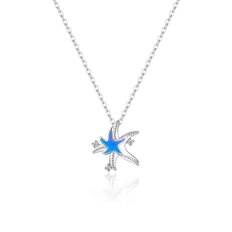 Exquisite Gold - Plated Starfish Necklace, Vivid Blue Enamel & Dazzling CZ Pendant, Skin - Friendly Beachcore Jewelry for Women
