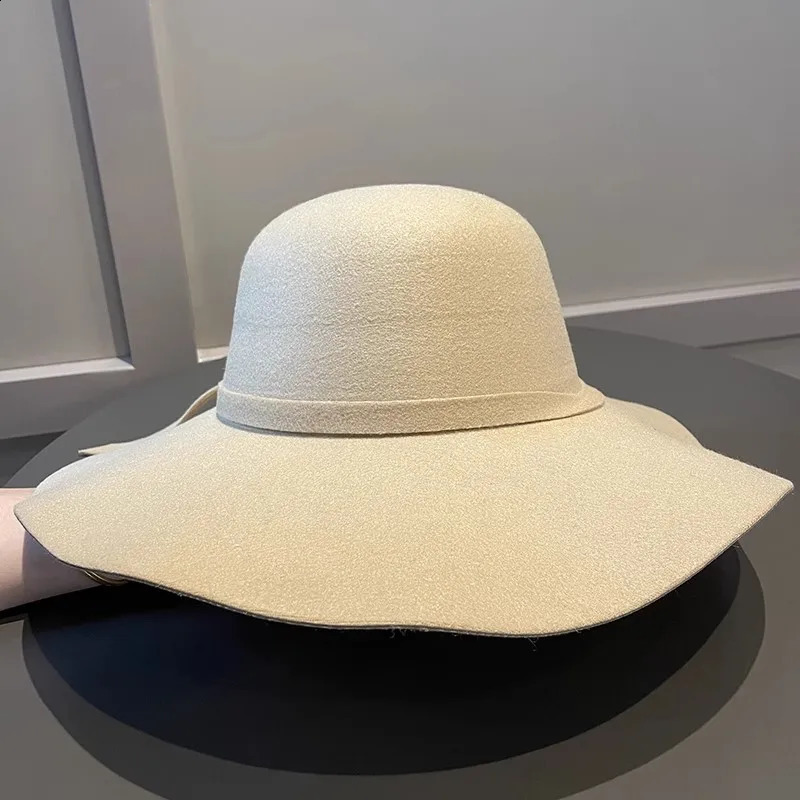 Womens Wide Brim Felt Bowler Faux Fedora Hat Floppy Sun Bowknot Cloche Cap Bowlers for Ladies winter hats women 250707