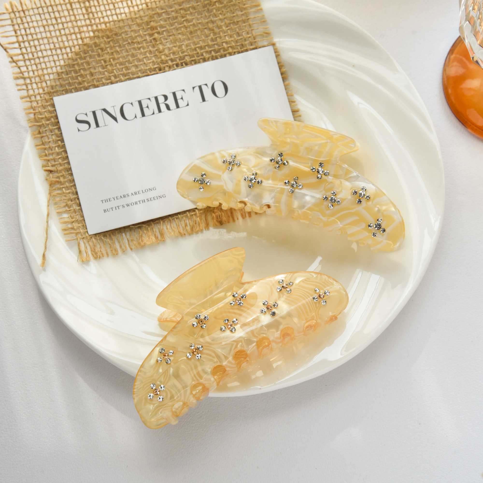 New Elegant Rhinestone Style Hair Claw Yellow Crystal Princess Dream Acetate Hair Claw Clips Hair Accessories for Women and Girls Y250707