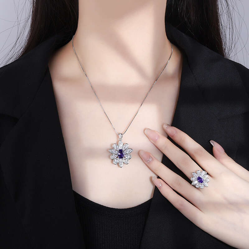 Product Tiktok Live S Sier Needle Trendy Imitation Jewelry High-End Purple Blue Set For Women 44F