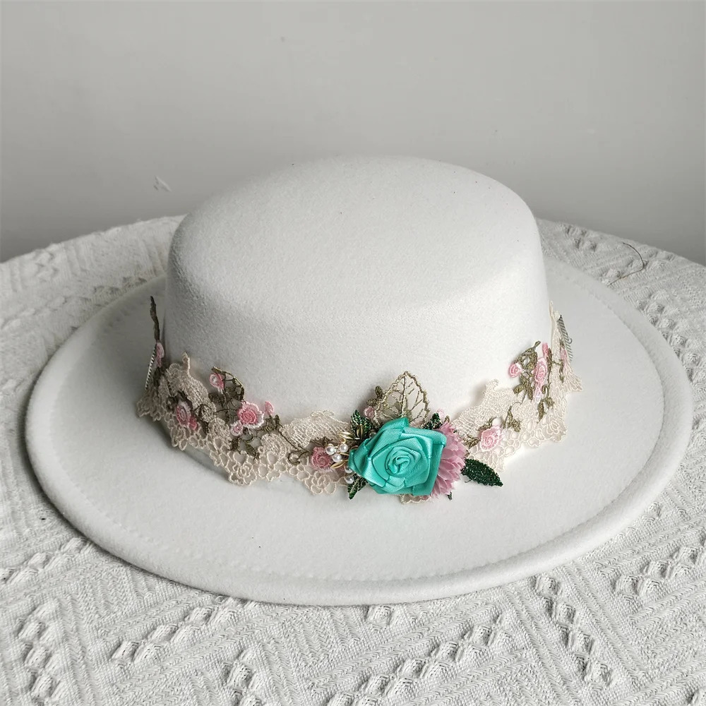 Flower Elegant Womens Hat Dome Fedora Party Felt Women Church Wide Brim Wedding Summer Sun Hat 250707