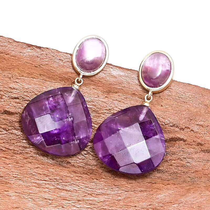 Healing Amethyst Large Water Drop Jasper Bohemian Earrings