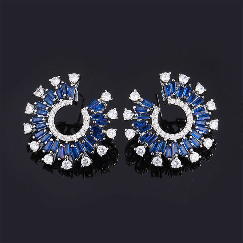 Fashion Imitation Jewelry Set Micro Paved Zircon Earrings Exaggerated Wide Band Adjustable Ring Women's Accessories Bb9