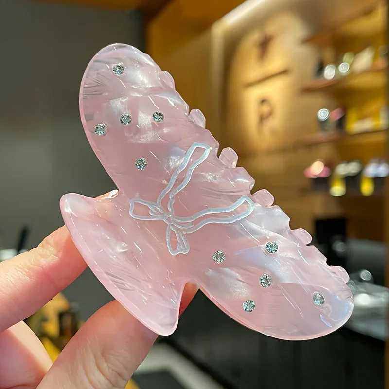 Elegant Acrylic Hair Claw Clip with Rhinestone EmbellishmentsPink Bow DesignAnti-Slip GripFashionable Daily Wear Accessory Z250707