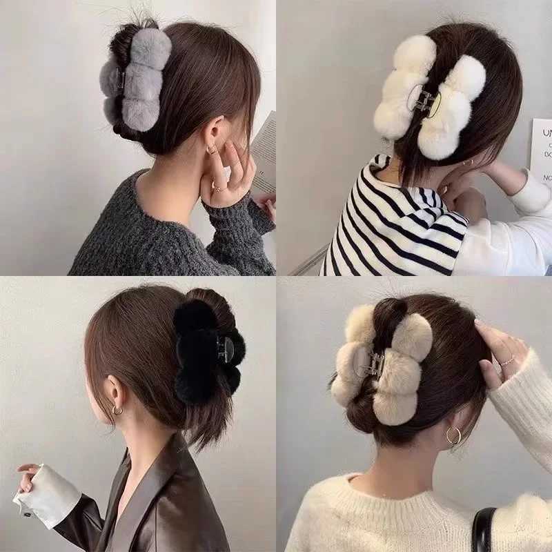 YHJ Oversize Hairball Hair Claw Clips Winter Faux Rabbit Fur Crab Hair Clip Headband for Women Grab Clamp Hair Accessories Z250707