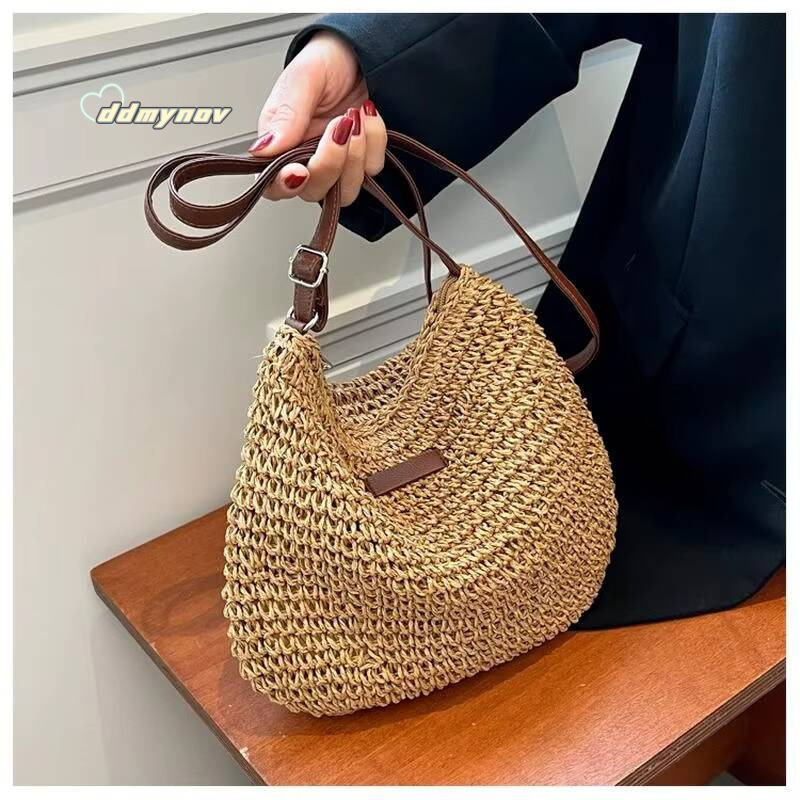 New 2025 Ladies Fashion Summer Straw Crossbody Bag Woven Shoulder Handbag Beach Holiday Shopping Messenger Purse for Women ddmynov