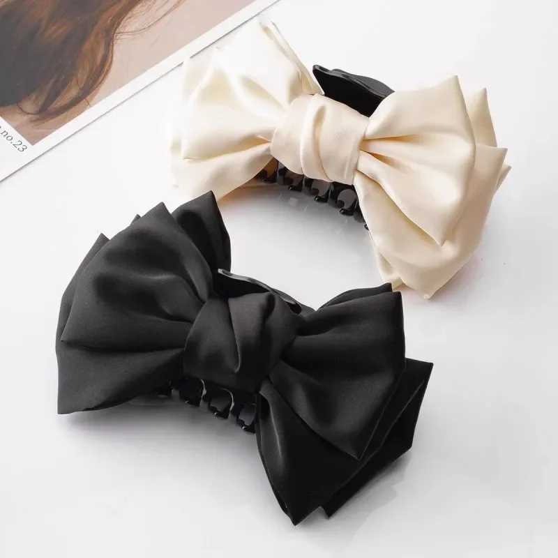 Elegant Women Bow Hair Claw Clips Double-sided Large Satin Shark Hair Claw Solid Bowknot Hairpins Barrettes Hair Accessories Z250707