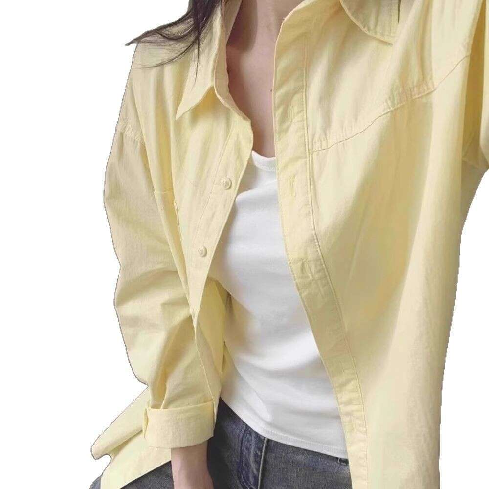 Spring New Korean Style Solid Blue Women, Loose Casual Long Sleeve Shirt For Inner And Outer Wear B5
