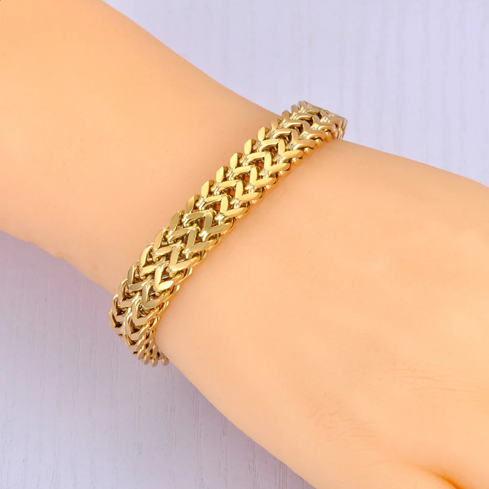 Locker Real Gold Plated Stainless Steel Cuban Link Chain Bracelet Bangle For Women Men Punk Statement Jewelry B23052 250707