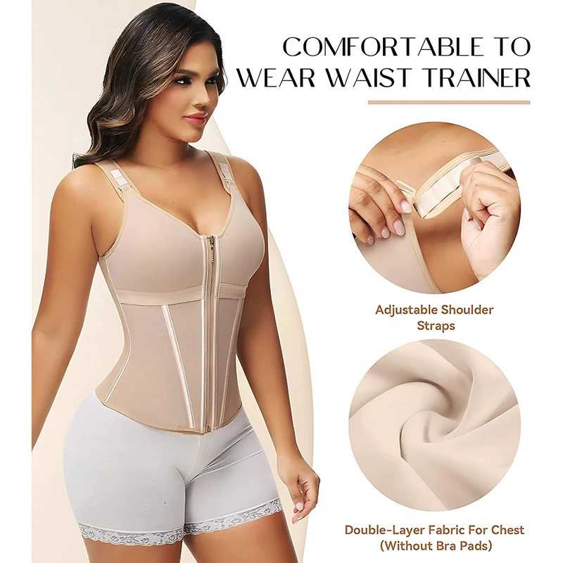 AfruliA Double Compression Vest Bra Waist Trainer Corset with 17 Steel Bone Flat Belly Slim Body Shaper Colombian Girdle 250708