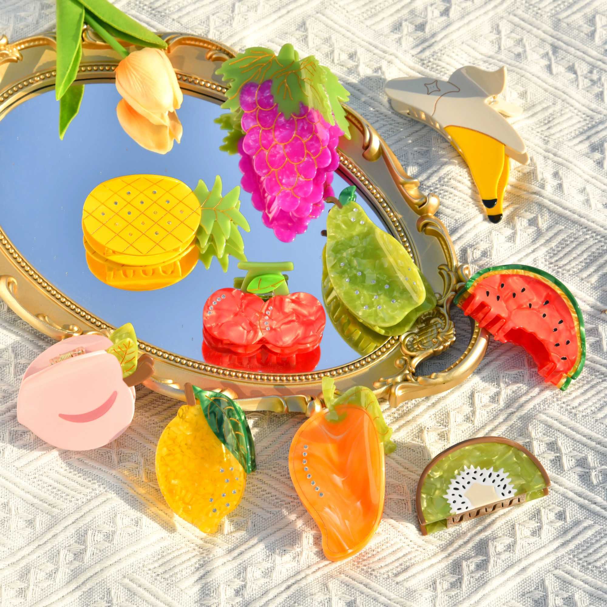 Muweordy Summer Fruit Series Acetate Claw Clip Hairpin Watermelon Hair Clip for Girls Colorful Crab Hair Clip Hair Accessories Y250707
