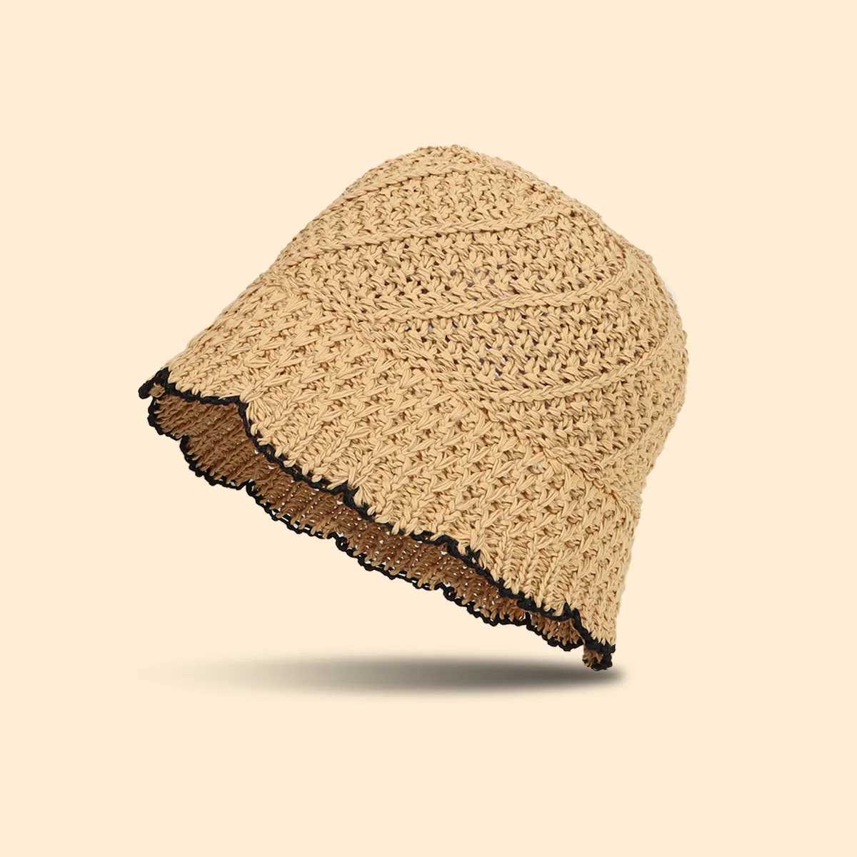 Summer Bucket Hat for Women Korean Style Solid Color with Edge Straw Beach Fisherman Hat Fashion Sunshade Outdoor Cap Gift Y250707