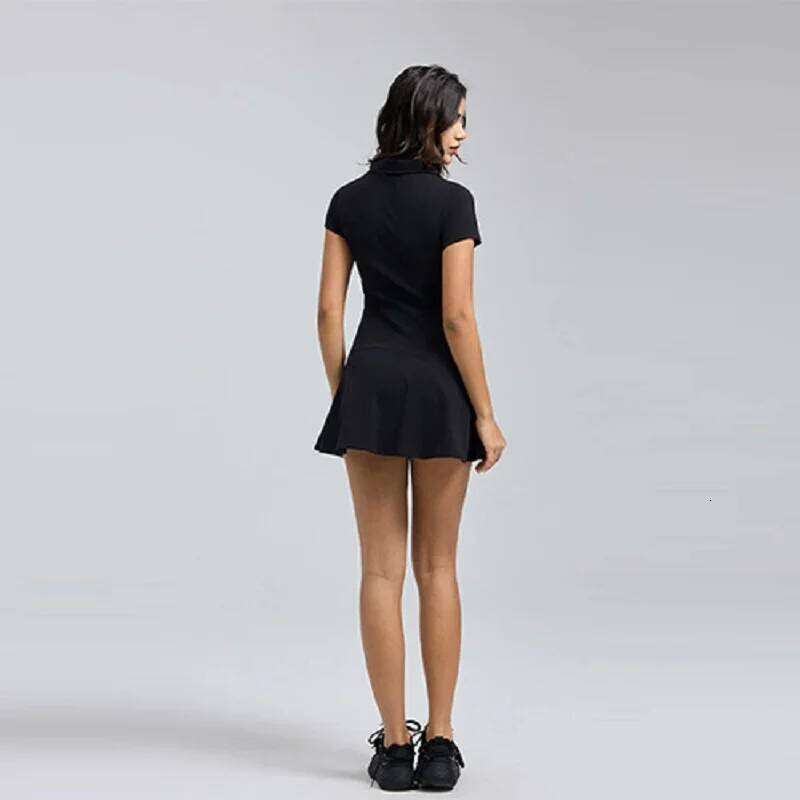 2025 Summer New Women's Retro Collar Polo Dress Sports Style Slim Tennis Golf Dresses Sleeved Ruffle Skirts with Short