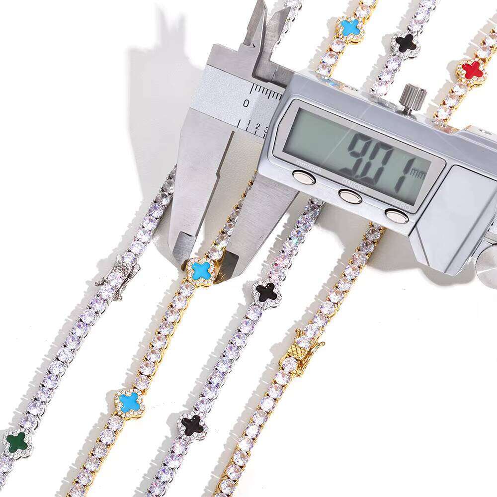 NUOYA Unisex Hip Hop Bracelet 4mm Tennis Chain Sier Iced Out VVS Moissanite Multicolor Clover Leaf Fine Jewelry