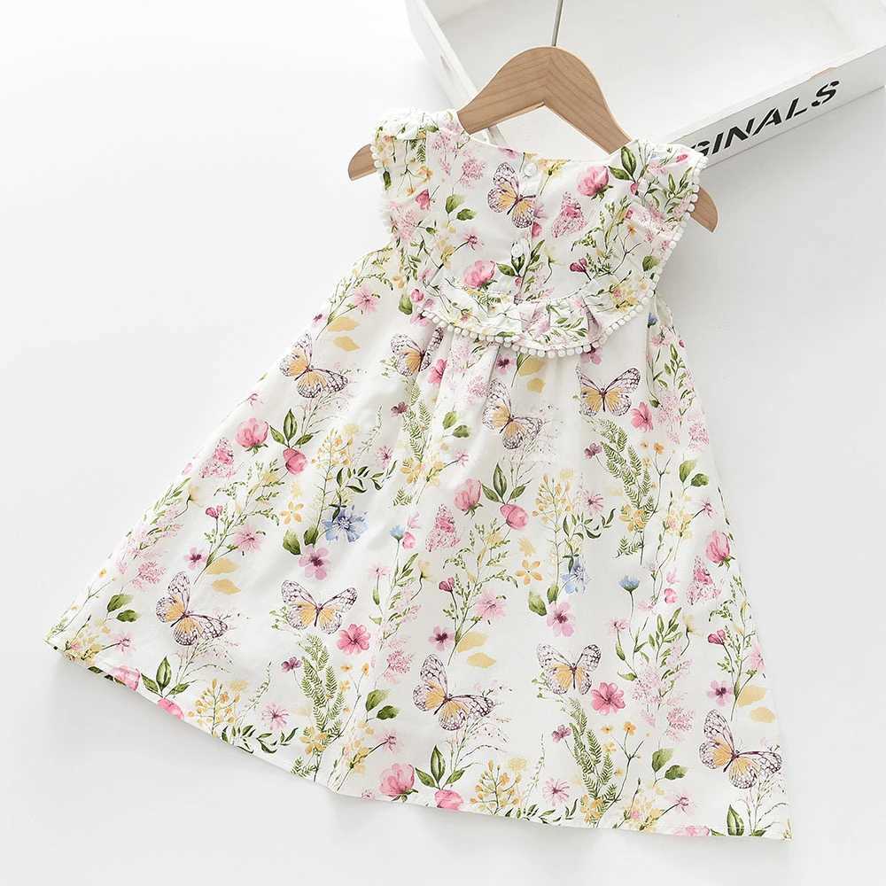 Children Clothes Crew-neck Sleeveless Vest Butterfly Flower Print Dress Temperament Casual Girls Dress R250707