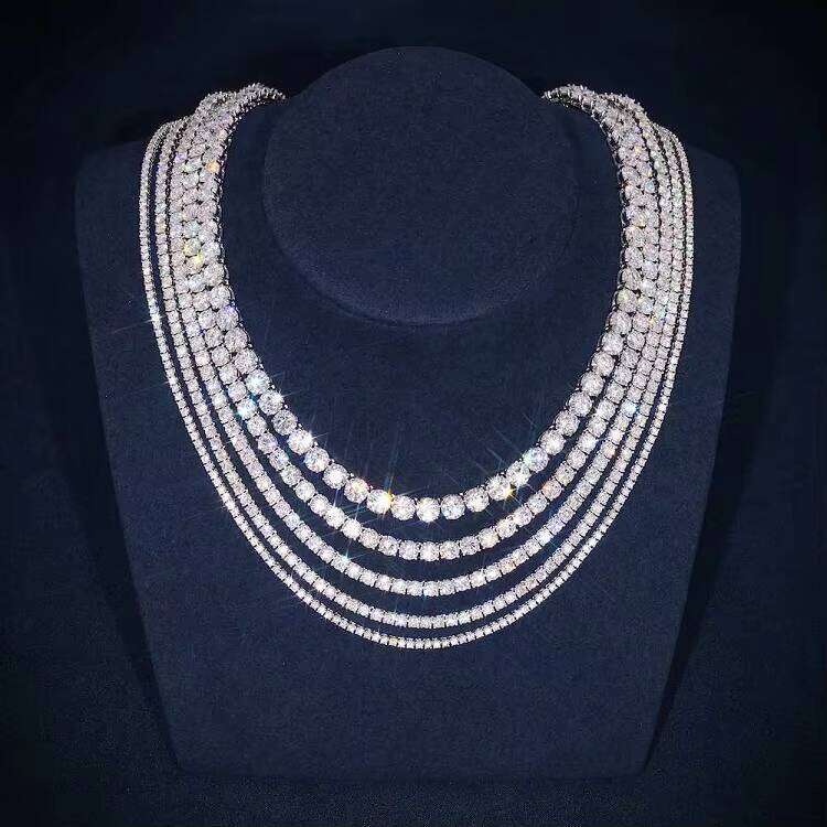 D VVS White Hip-Hop Pure Sier 2mm 3mm 4mm 5mm 6.5mm Icy Chalcedony Tennis Chain Men's Necklace