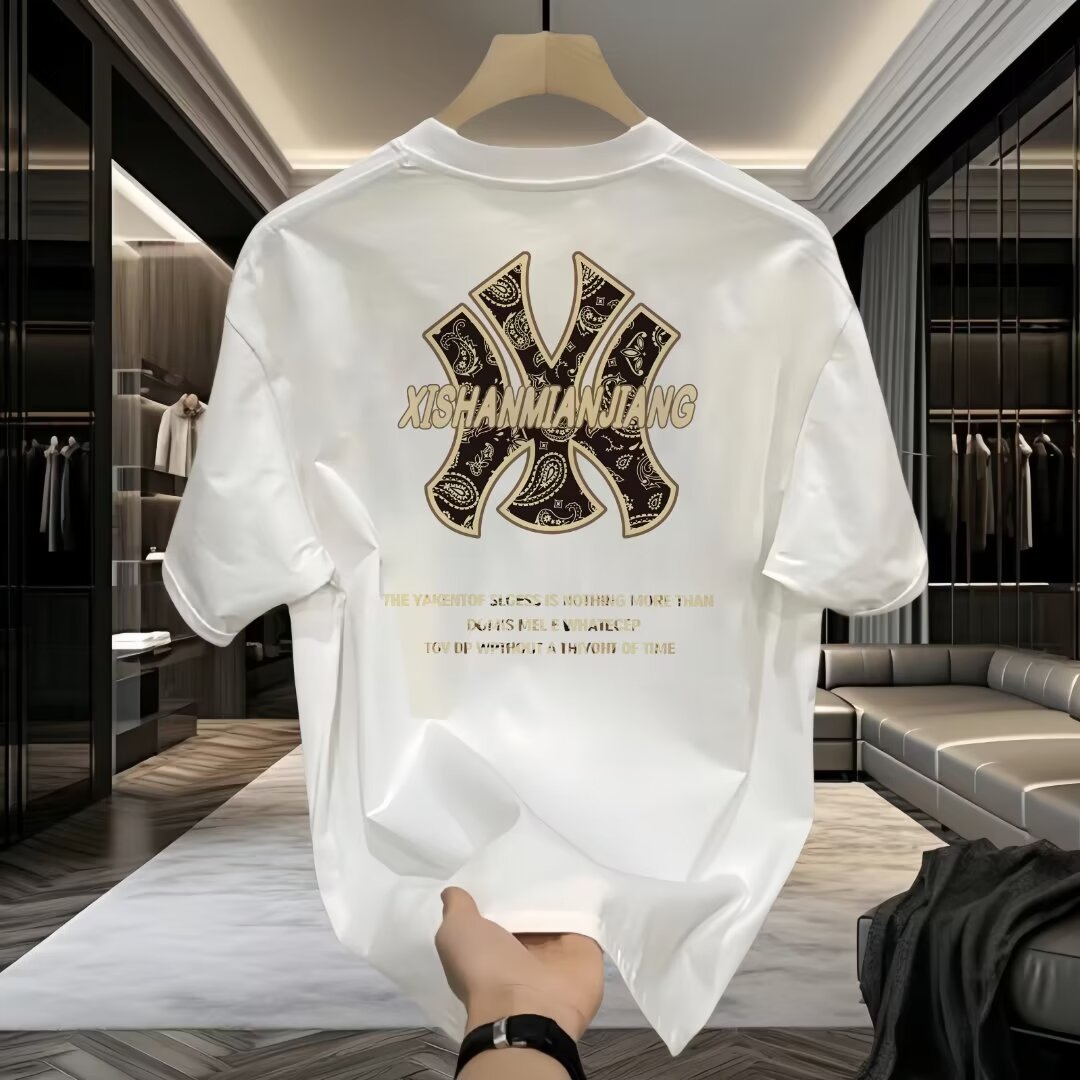 free shipping for man American streetwear brand ins high-end pure cotton printed short-sleeved casual round-neck T-shirt popular