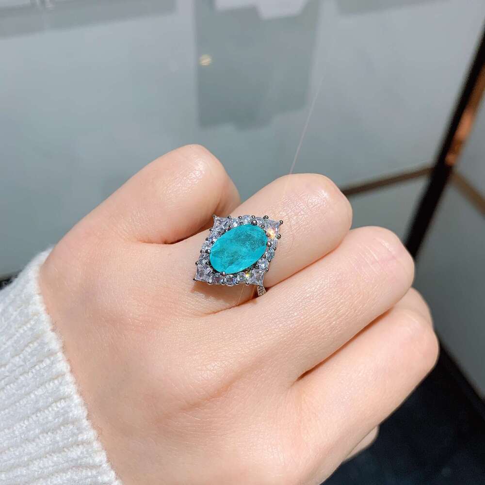 Huayoumei Jewelry Imitation Paraiba Tourmaline Emerald For Women, Unique Red Corundum Ring 256