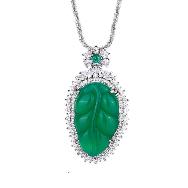 Huayoumei Jewelry Green White Chalcedony Leaf New Chinese Accessories National Style Step-By-Step High-Rise Necklace Pendant 721