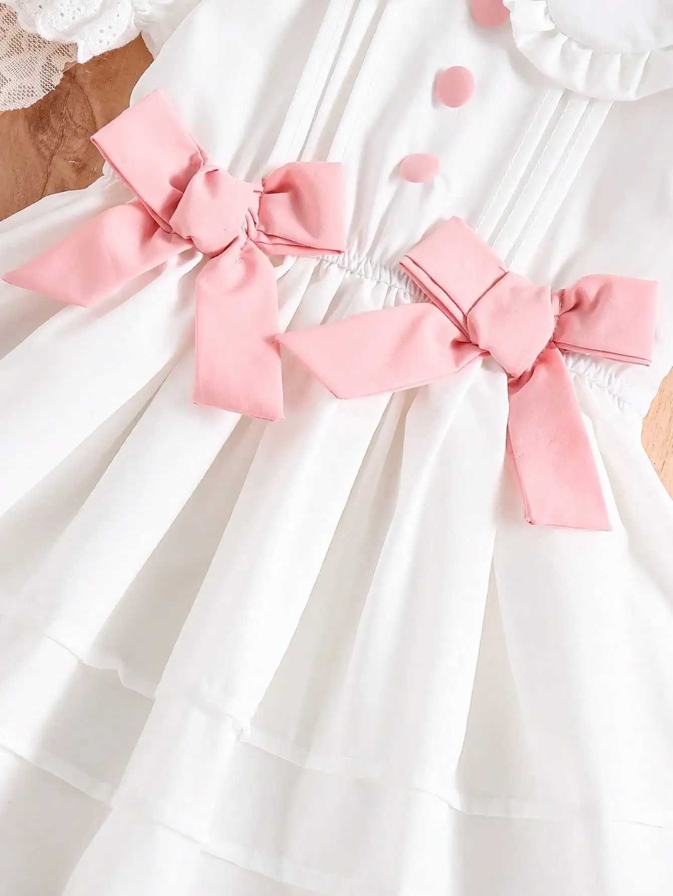 Girls 4-7Y White Princess Dress with Bow Puff Sleeves Elegant Party Dress for Birthday/Photo Spring Summer R250707