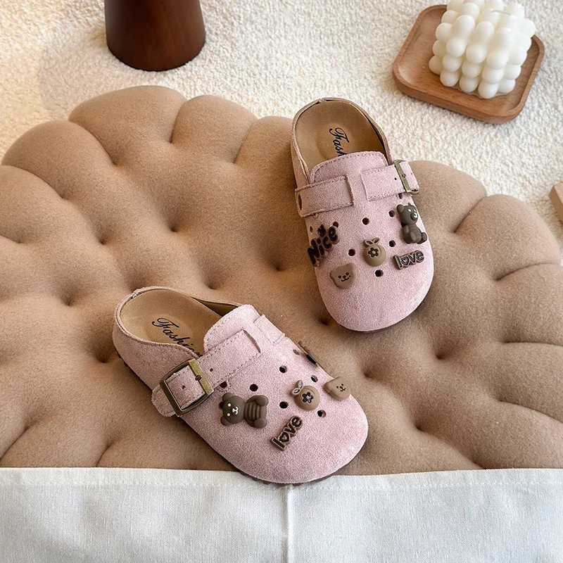 2025 Children Mules for Girls Spring Autumn New Fashion Korean Style Soft Bottom Non-slip Versatile Cut-outs Sweet Casual Shoes R250707