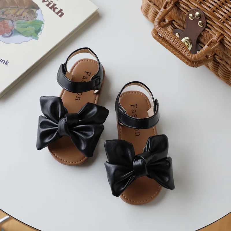 Girls Summer Sandals Beautiful Pu Leather Open Toe Children Sliders 21-30 Toddler Hoo-loop Flexible All-match Kids Flat Shoes R250707