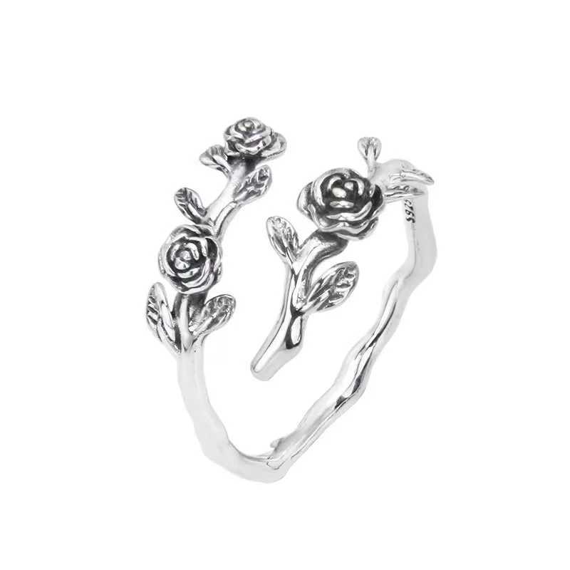925 Sterling Silver Luxury Jewelry Roses Branch. Adjustable Rings For Women Dating Ring Beautiful Elegant Accessories Jewelery XJ250707
