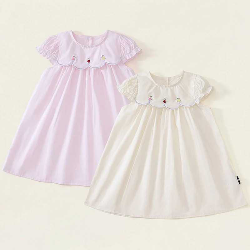 1-6 Years Summer Childrens Clothing Summer Baby Girl Dress Flower Collar Rose Embroidery Ruffled Edge Dress Sweet And Cute Casual R250707