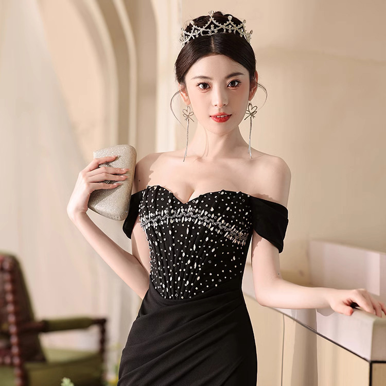 Customized Chinese Style Sequined Jersey Pleat Mermaid Off-the-shoulder Midi Dresses Cocktail Dresses Formal Casual Simple Retr 241223