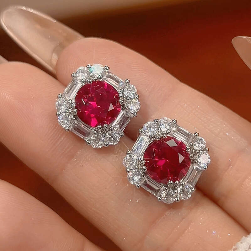 Gold-Plated Copper Jewelry Set Earrings Necklace Ring Red Niche Simple Fashion Women's Style Dfe