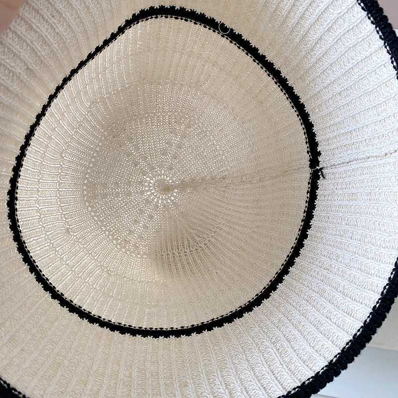 Knitted Women Bucket Hat Luxury Sunscreen Panama Summer Breathable Sun Protection Fisherman Hats Streetwear Foldable Beach Cap Y250707