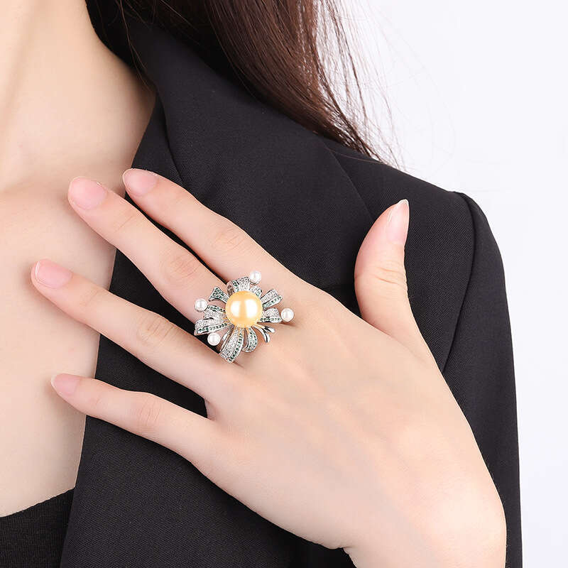 Hua Youmei Jewelry Luxurious High-End Imitation Natural Freshwater 12Mm Tahitian Pearl Adjustable Ring A04