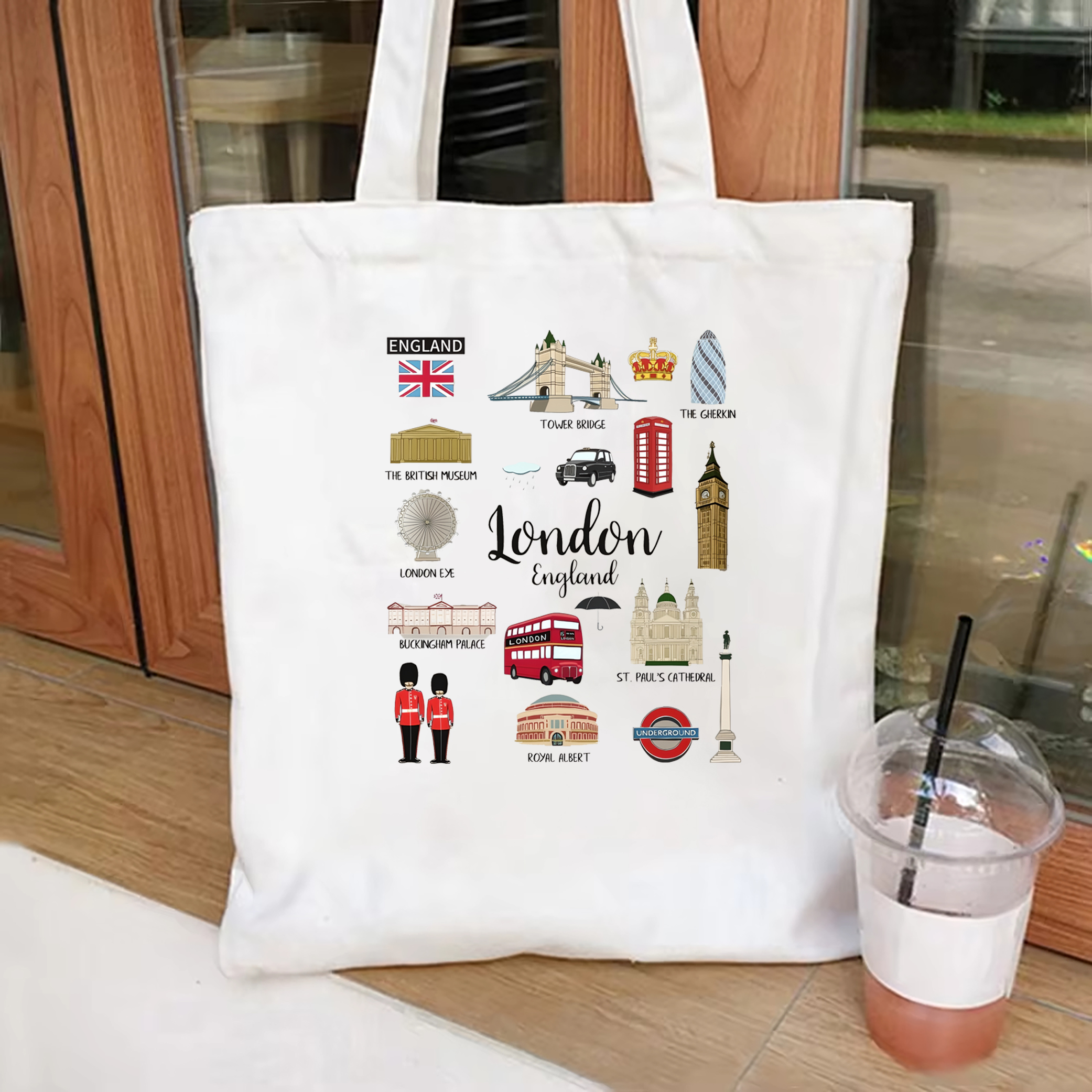 London Tote Bag London Travel Tote Bag Women's Casual Canvas tote bag London Zippered Cosmetic Bag London Landmarks Tote Bag