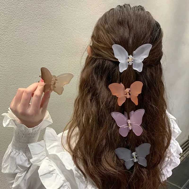 Fashion Korean Colored Matte Clear Butterfly Hair Clips Womens Small Hair Claws Elegant Shark Clips Hair Accessories Y250707