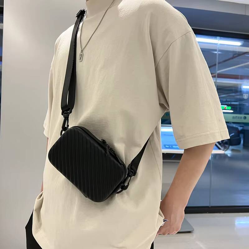 Simple Lightweight Box Unisex Trendy Diagonal Striped Shoulder Soft PU Leather Pressed Shell Mens Messenger Bag ddmynov