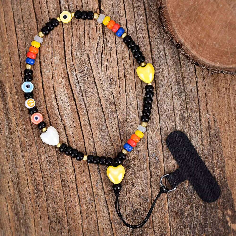 New Natural Stone Bohemian Trend Cut Black Strap Healing Crystal Simple Phone Pendant Chain